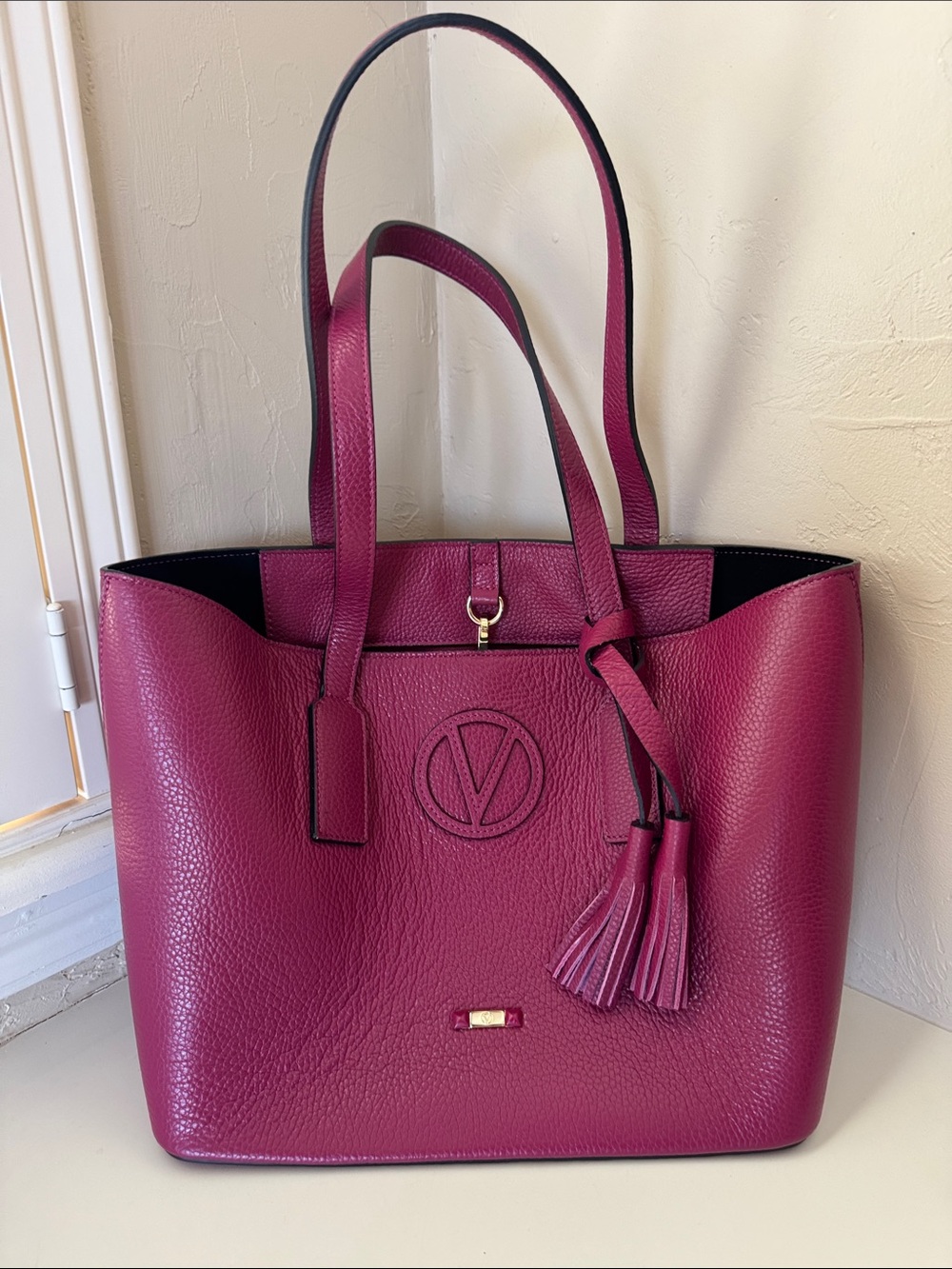 Valentino Pebbled Leather Tote with (removable) Tassel Charm